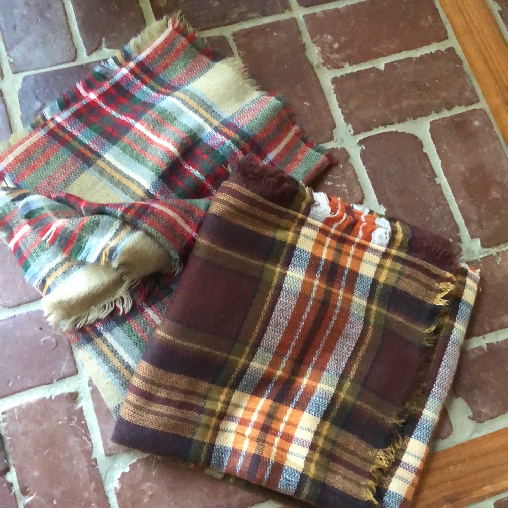 Two Oversized Plaid Scarves